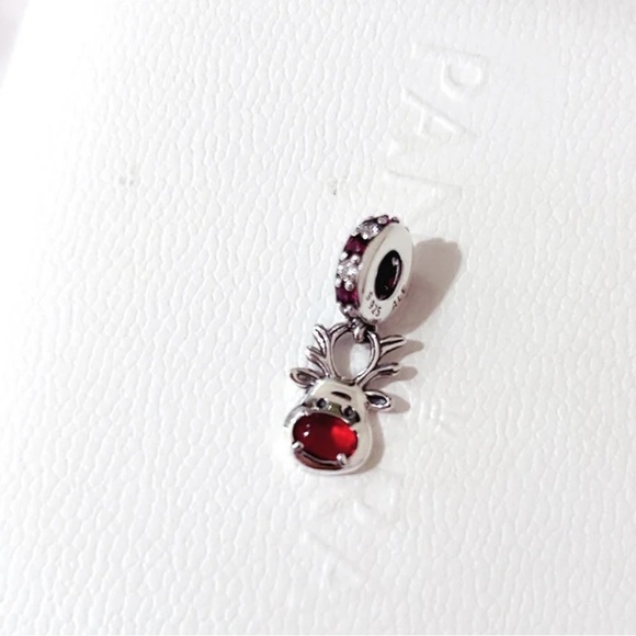 PANDORA Christmas Red Nose Reindeer Murano Dangle Charm w/box - Picture 4 of 7
